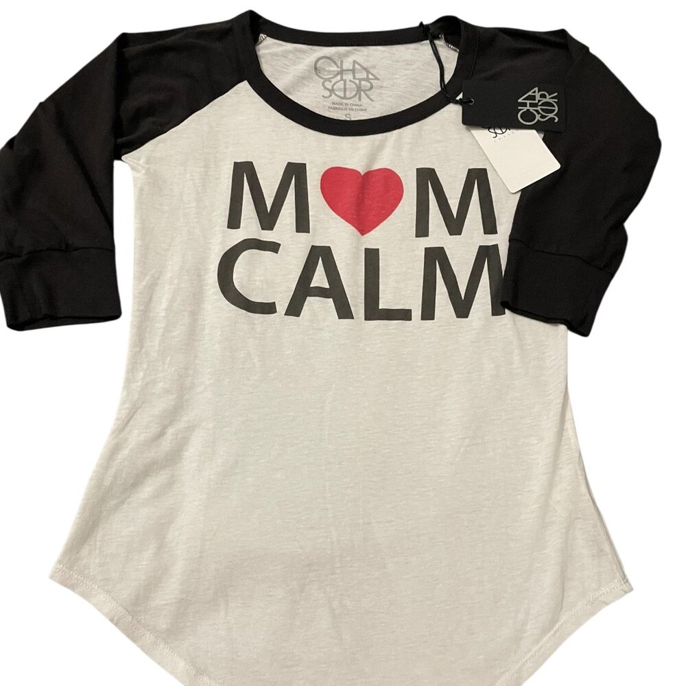 NWT Chaser "Mom Calm" Graphic Raglan Tee Baseball Style Sold Out Size Small $68